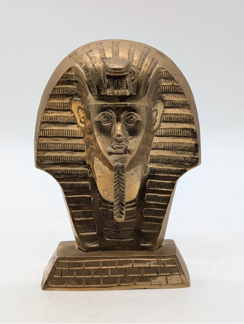 Vintage Brass King Tut Pharaoh Bust Statue Egyptian Revival India